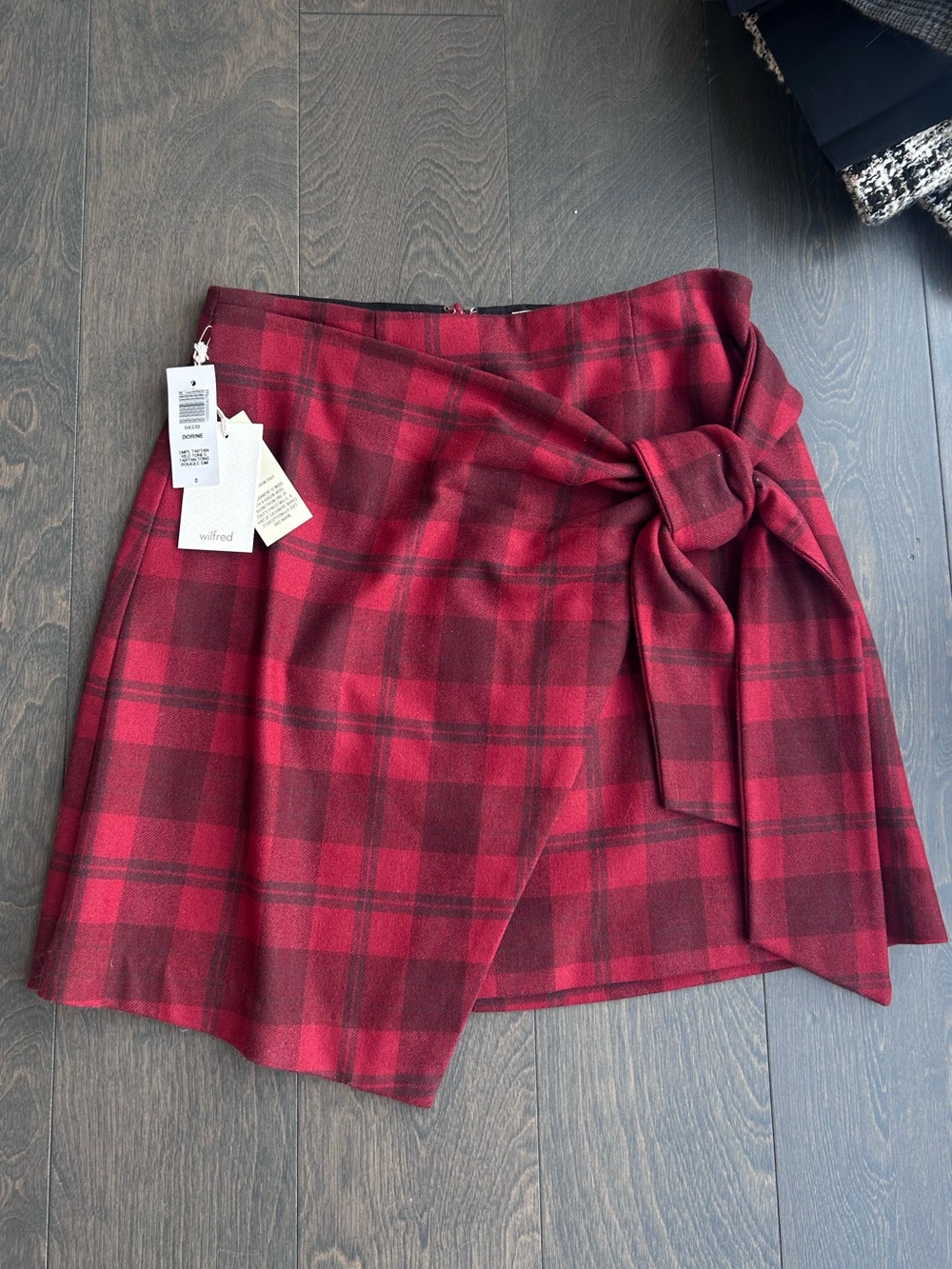 Wilfred Dorine Tartan Red Plaid Wrap Mini Skirt with Side Tie